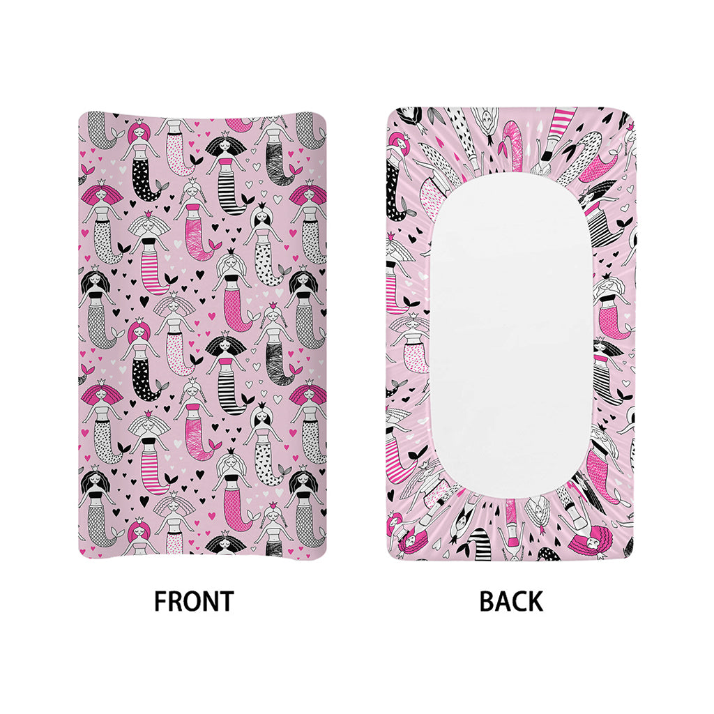 Pink Girly Mermaid Pattern Print Changing Pad Cover