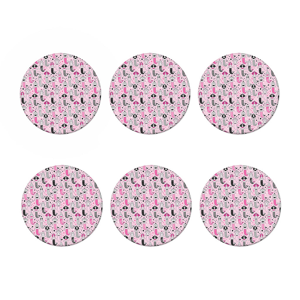Pink Girly Mermaid Pattern Print Coaster Set