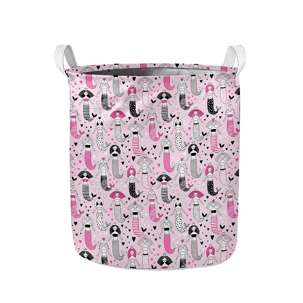Pink Girly Mermaid Pattern Print Collapsible Laundry Basket