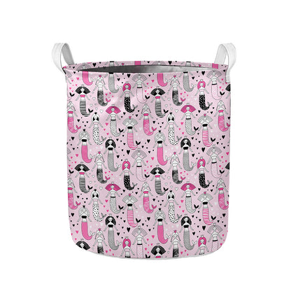 Pink Girly Mermaid Pattern Print Collapsible Laundry Basket