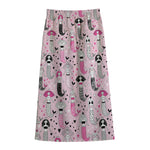 Pink Girly Mermaid Pattern Print Cotton Front Slit Maxi Skirt