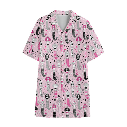 Pink Girly Mermaid Pattern Print Cotton Hawaiian Shirt