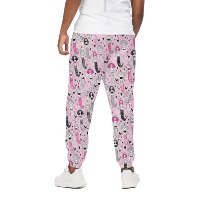 Pink Girly Mermaid Pattern Print Cotton Pants