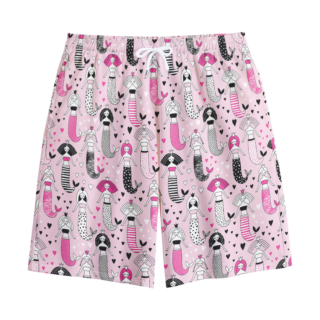 Pink Girly Mermaid Pattern Print Cotton Shorts