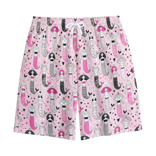 Pink Girly Mermaid Pattern Print Cotton Shorts
