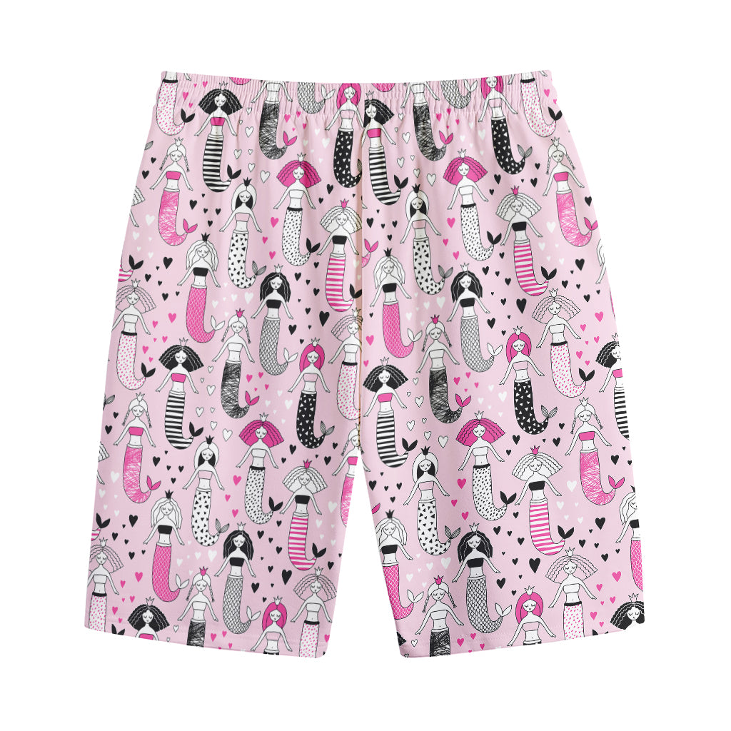 Pink Girly Mermaid Pattern Print Cotton Shorts