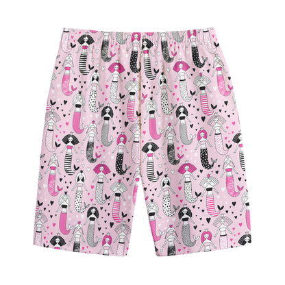 Pink Girly Mermaid Pattern Print Cotton Shorts