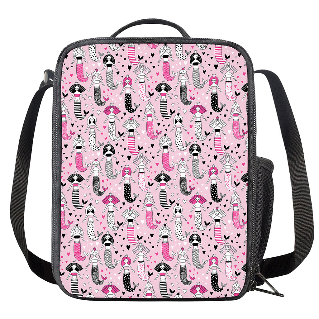 Pink Girly Mermaid Pattern Print Crossbody Lunch Bag