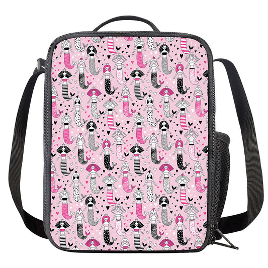 Pink Girly Mermaid Pattern Print Crossbody Lunch Bag