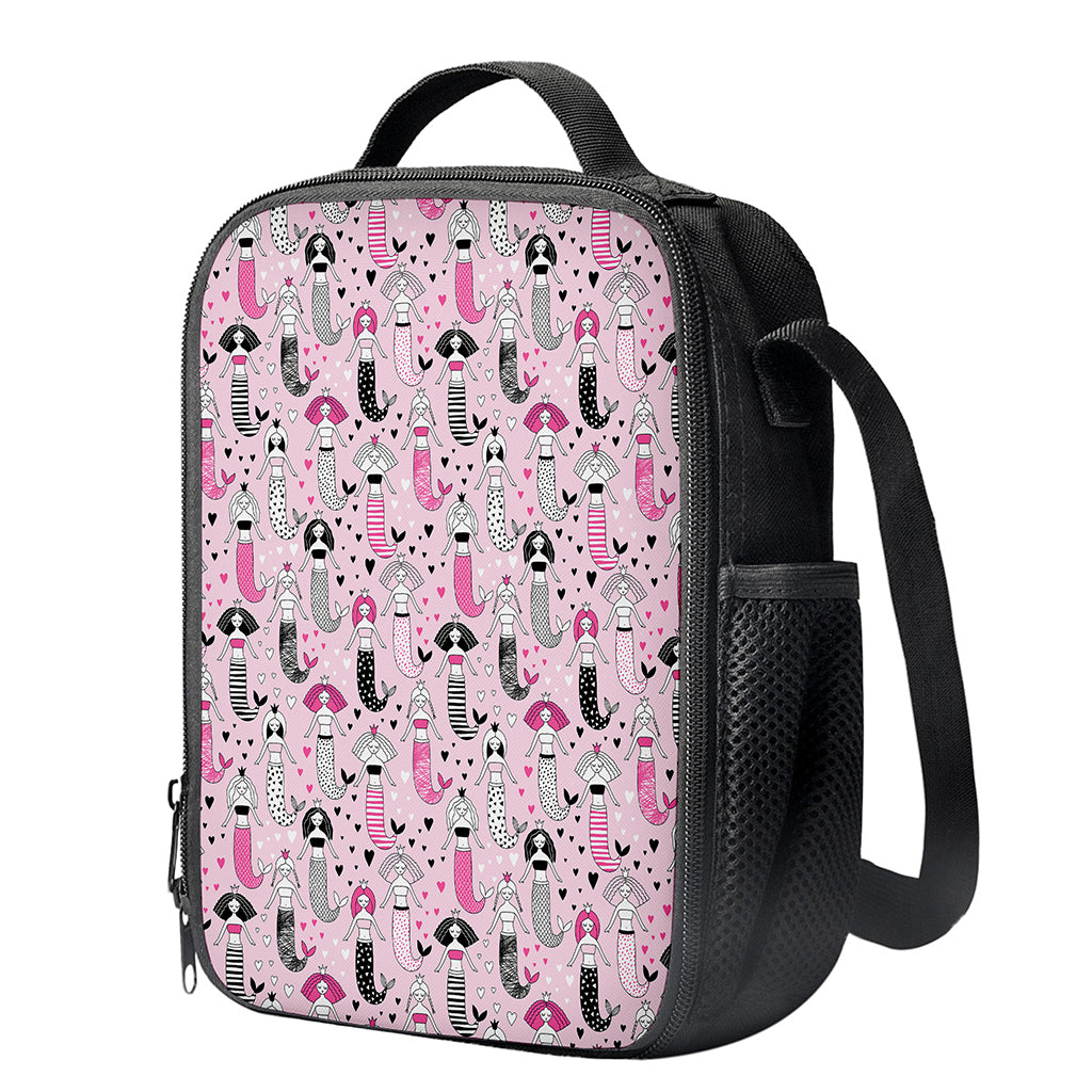 Pink Girly Mermaid Pattern Print Crossbody Lunch Bag