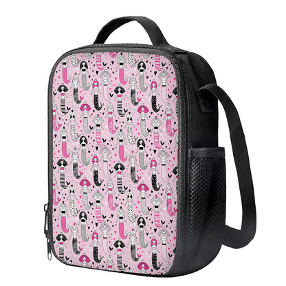 Pink Girly Mermaid Pattern Print Crossbody Lunch Bag