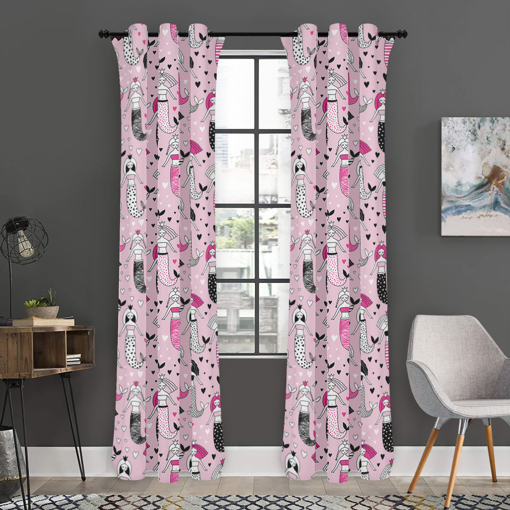 Pink Girly Mermaid Pattern Print Curtain