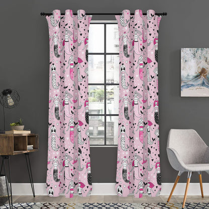 Pink Girly Mermaid Pattern Print Curtain