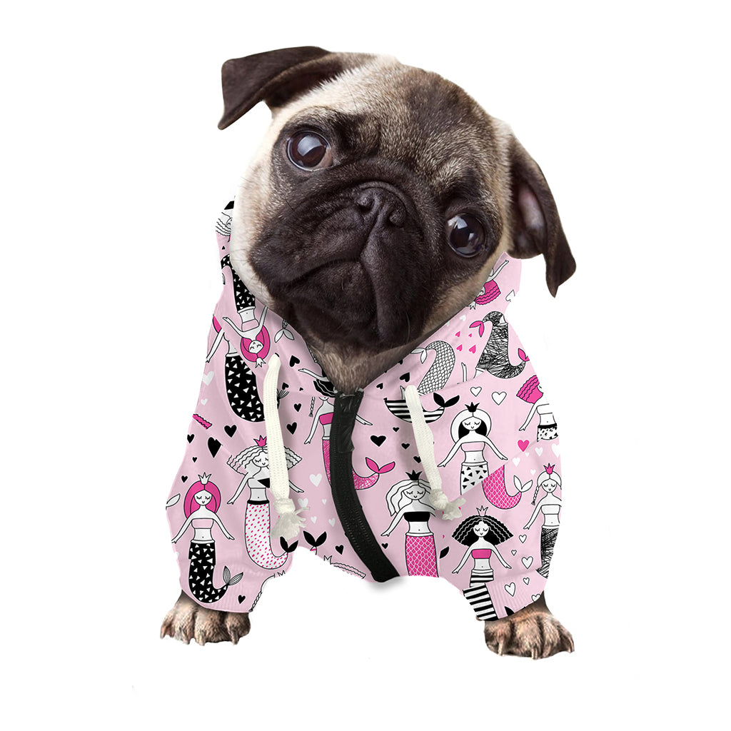 Pink Girly Mermaid Pattern Print Dog Zip Up Hoodie