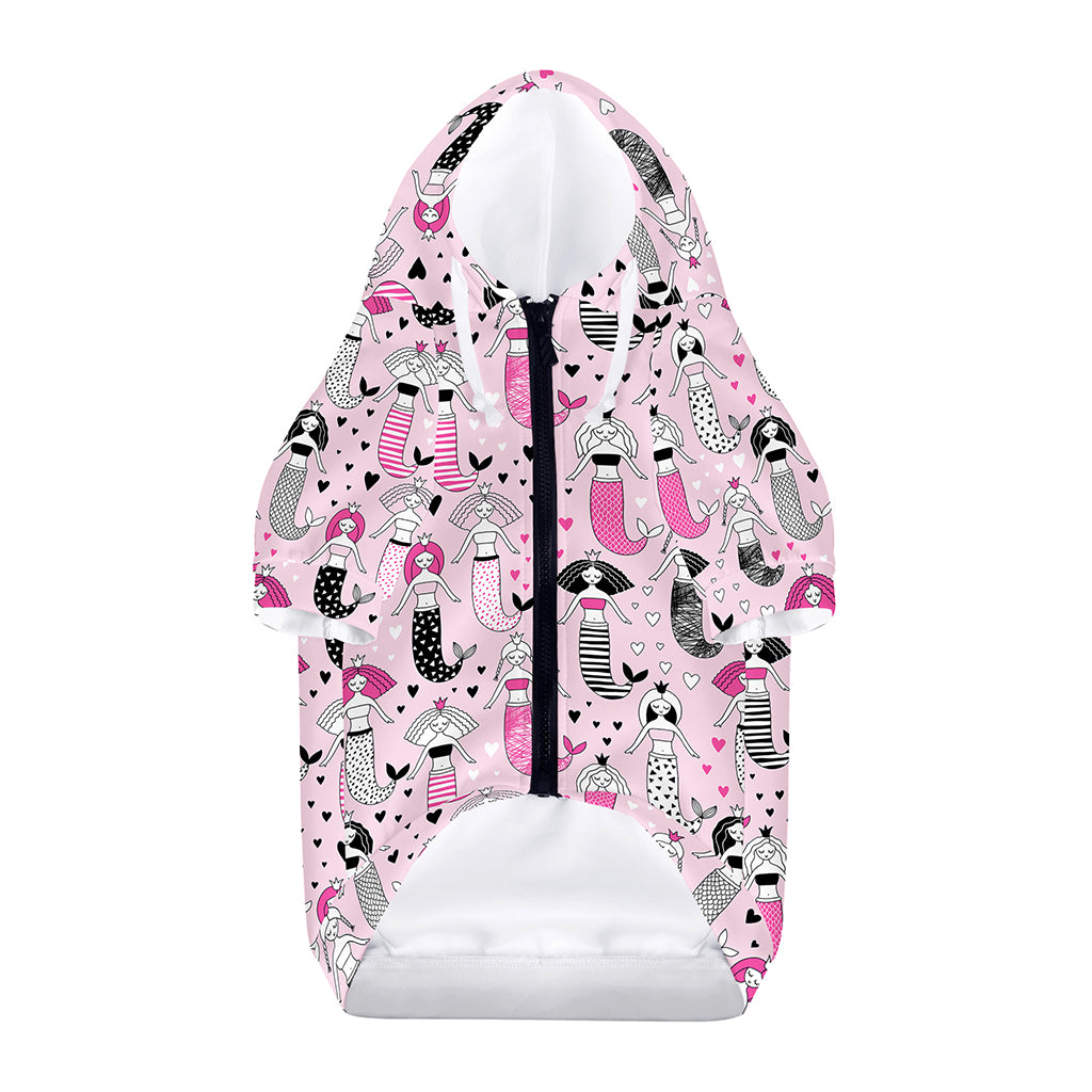 Pink Girly Mermaid Pattern Print Dog Zip Up Hoodie