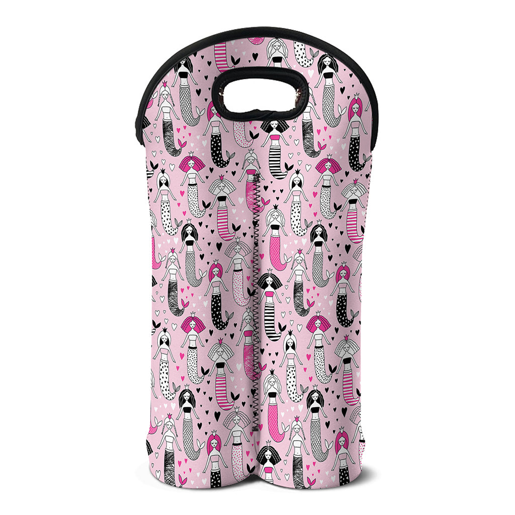 Pink Girly Mermaid Pattern Print Double Neoprene Wine Tote