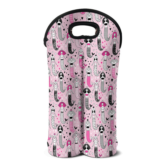 Pink Girly Mermaid Pattern Print Double Neoprene Wine Tote
