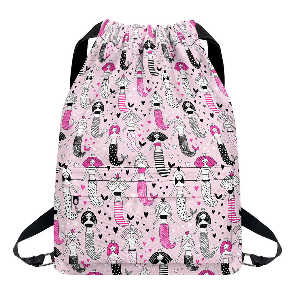 Pink Girly Mermaid Pattern Print Drawstring Backpack