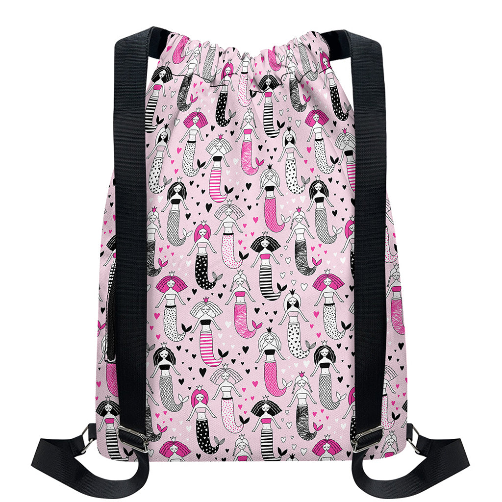 Pink Girly Mermaid Pattern Print Drawstring Backpack
