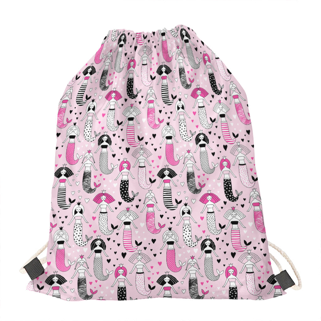 Pink Girly Mermaid Pattern Print Drawstring Bag