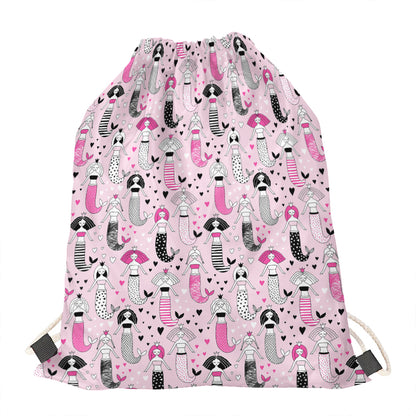 Pink Girly Mermaid Pattern Print Drawstring Bag