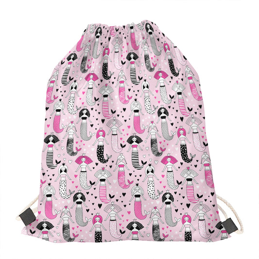 Pink Girly Mermaid Pattern Print Drawstring Bag