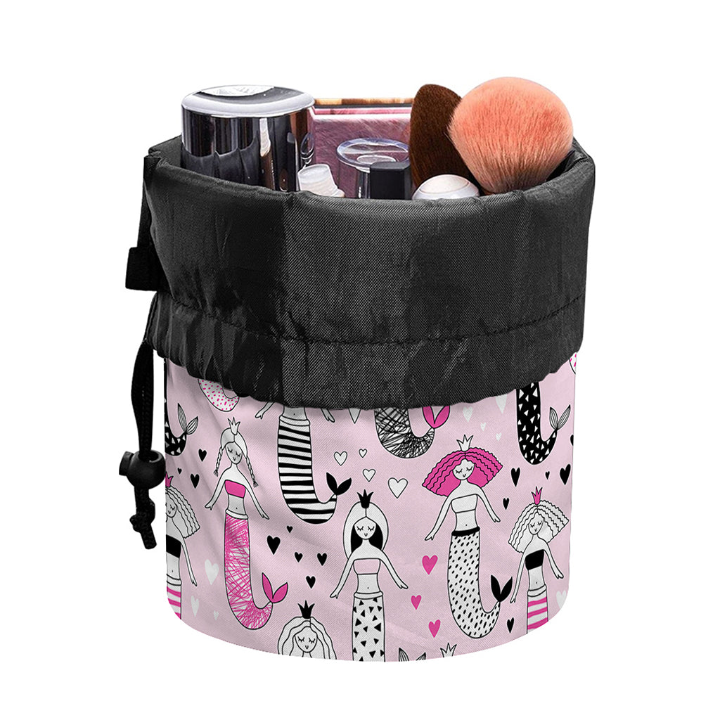 Pink Girly Mermaid Pattern Print Drawstring Makeup Bag