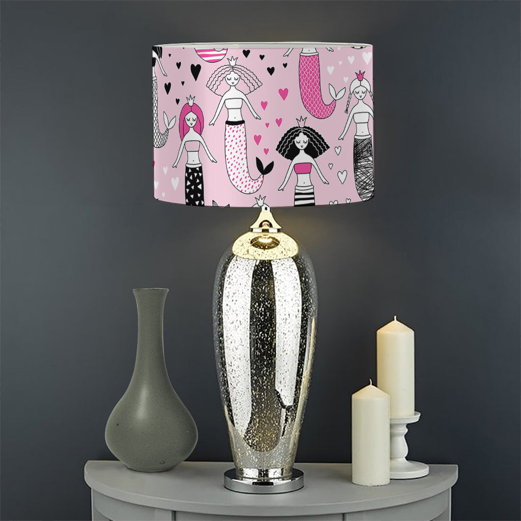 Pink Girly Mermaid Pattern Print Drum Lamp Shade