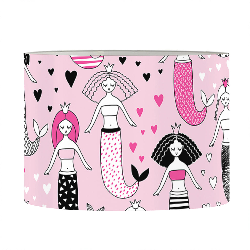 Pink Girly Mermaid Pattern Print Drum Lamp Shade