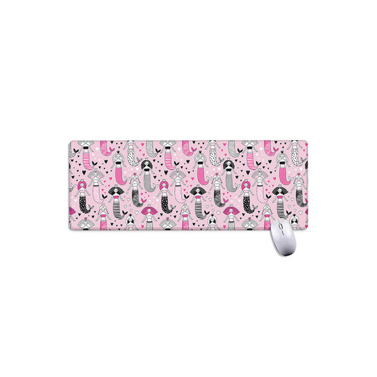 Pink Girly Mermaid Pattern Print Extended Mouse Pad