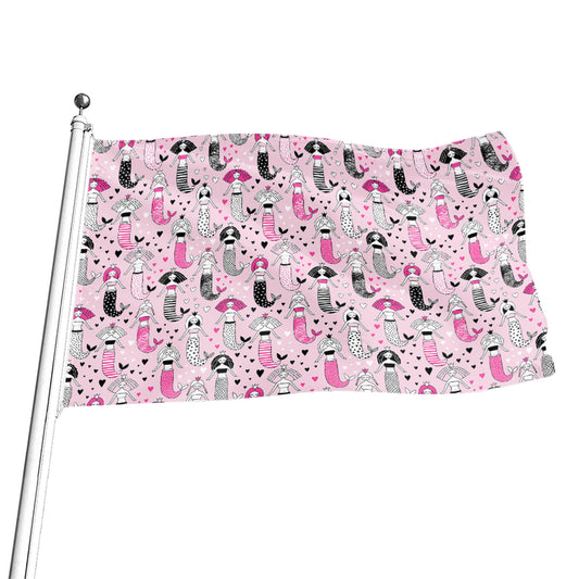 Pink Girly Mermaid Pattern Print Flag