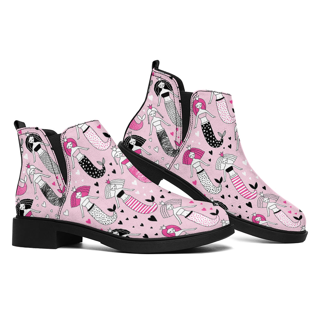 Pink Girly Mermaid Pattern Print Flat Ankle Boots