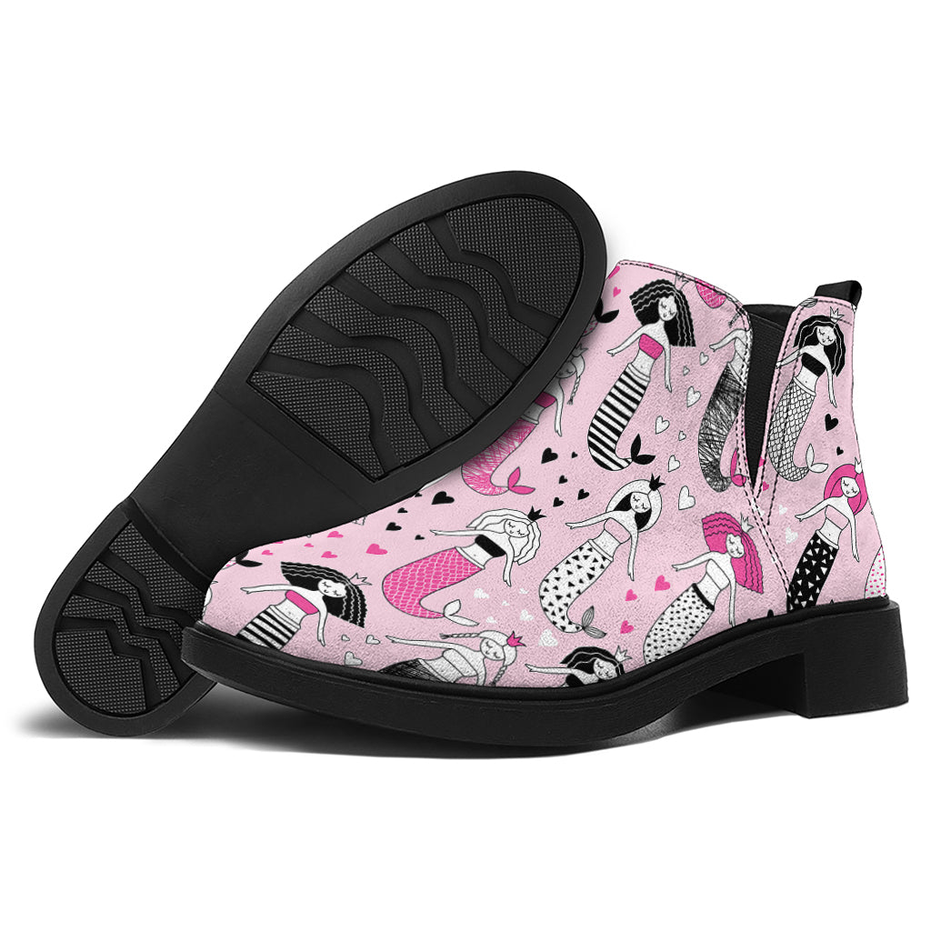 Pink Girly Mermaid Pattern Print Flat Ankle Boots