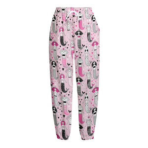 Pink Girly Mermaid Pattern Print Fleece Lined Knit Pants