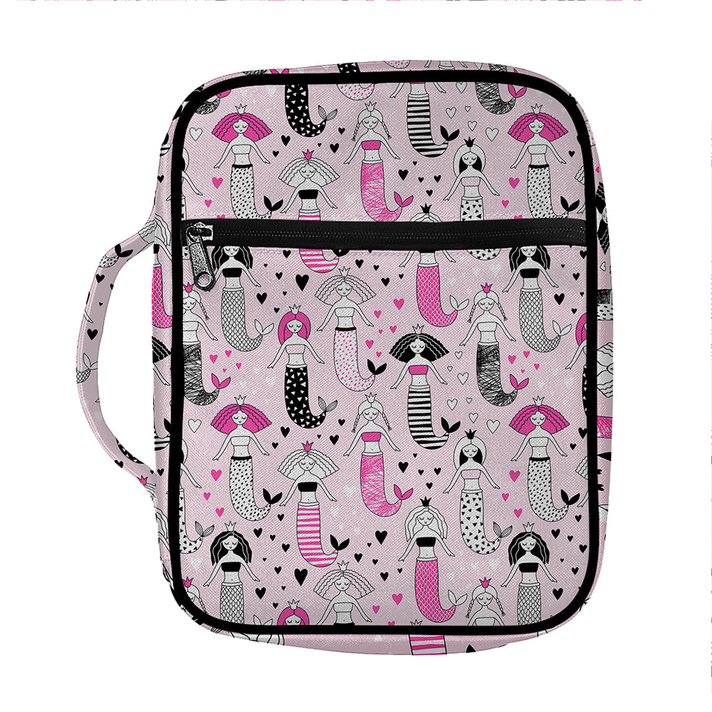 Pink Girly Mermaid Pattern Print Front Pocket Bible Bag