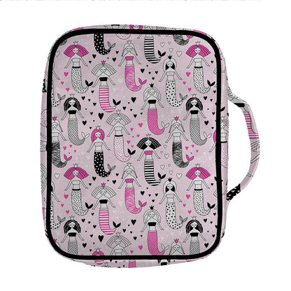Pink Girly Mermaid Pattern Print Front Pocket Bible Bag
