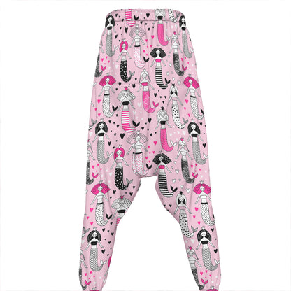 Pink Girly Mermaid Pattern Print Hammer Pants