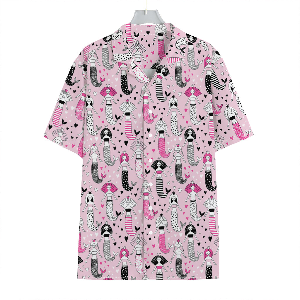 Pink Girly Mermaid Pattern Print Hawaiian Shirt