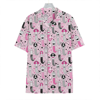 Pink Girly Mermaid Pattern Print Hawaiian Shirt