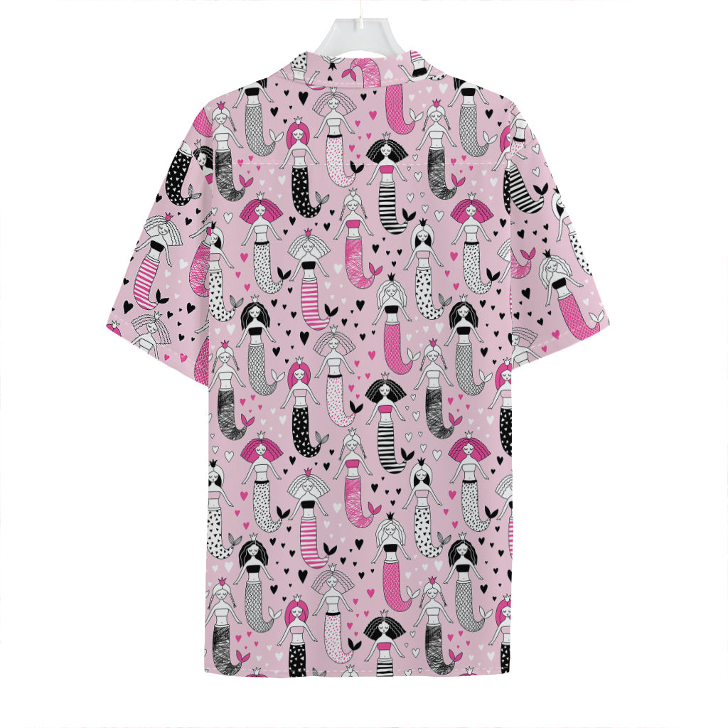 Pink Girly Mermaid Pattern Print Hawaiian Shirt