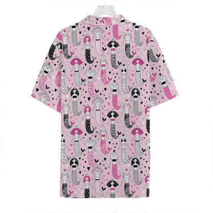 Pink Girly Mermaid Pattern Print Hawaiian Shirt