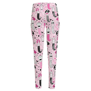 Pink Girly Mermaid Pattern Print High-Waisted Pocket Leggings