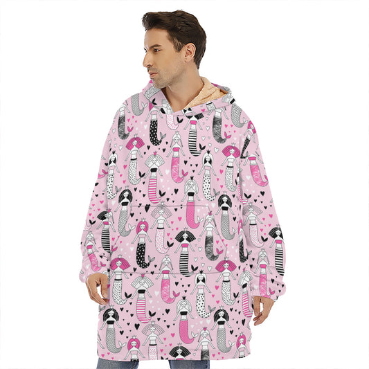 Pink Girly Mermaid Pattern Print Hoodie Blanket