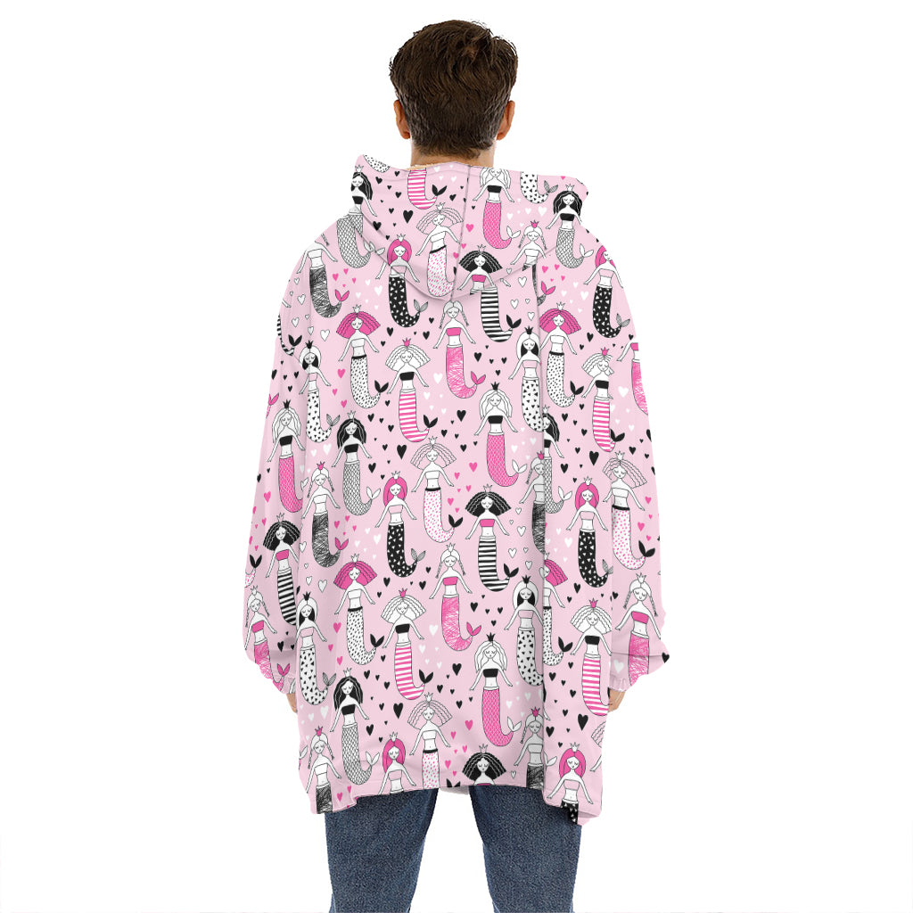 Pink Girly Mermaid Pattern Print Hoodie Blanket