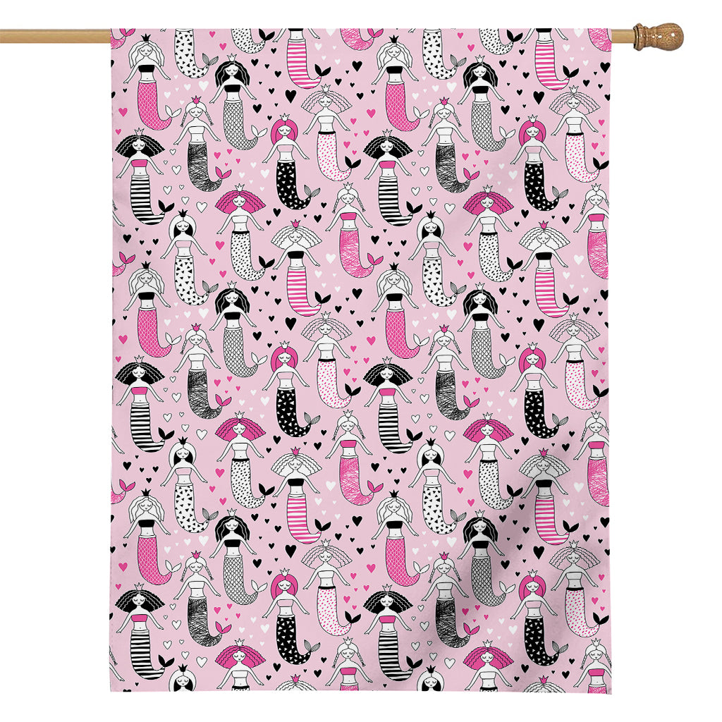 Pink Girly Mermaid Pattern Print House Flag