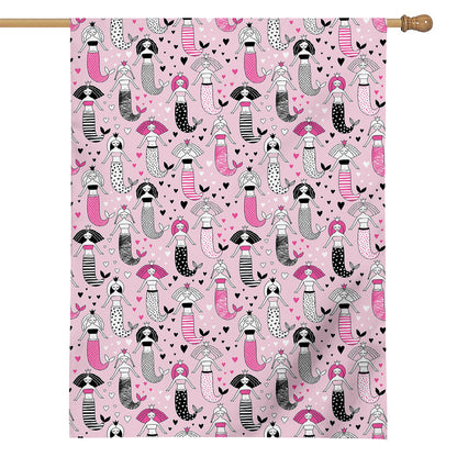 Pink Girly Mermaid Pattern Print House Flag