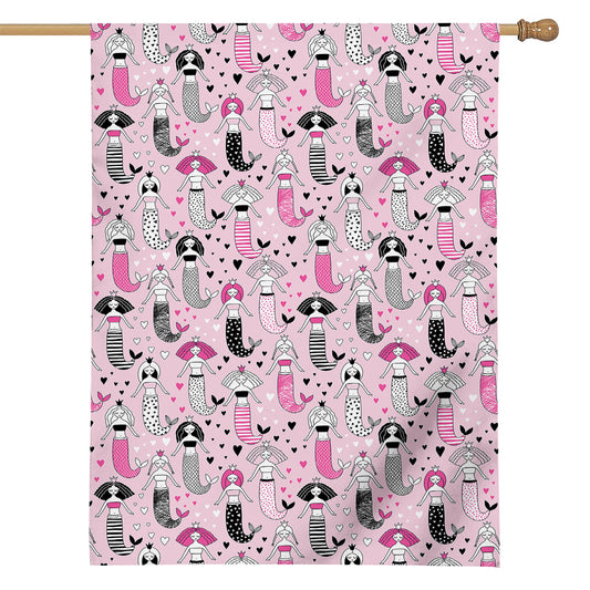 Pink Girly Mermaid Pattern Print House Flag