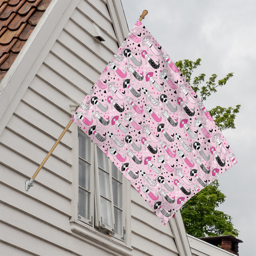 Pink Girly Mermaid Pattern Print House Flag