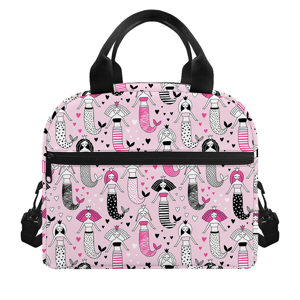 Pink Girly Mermaid Pattern Print Insulated Lunch Bag