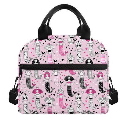 Pink Girly Mermaid Pattern Print Insulated Lunch Bag